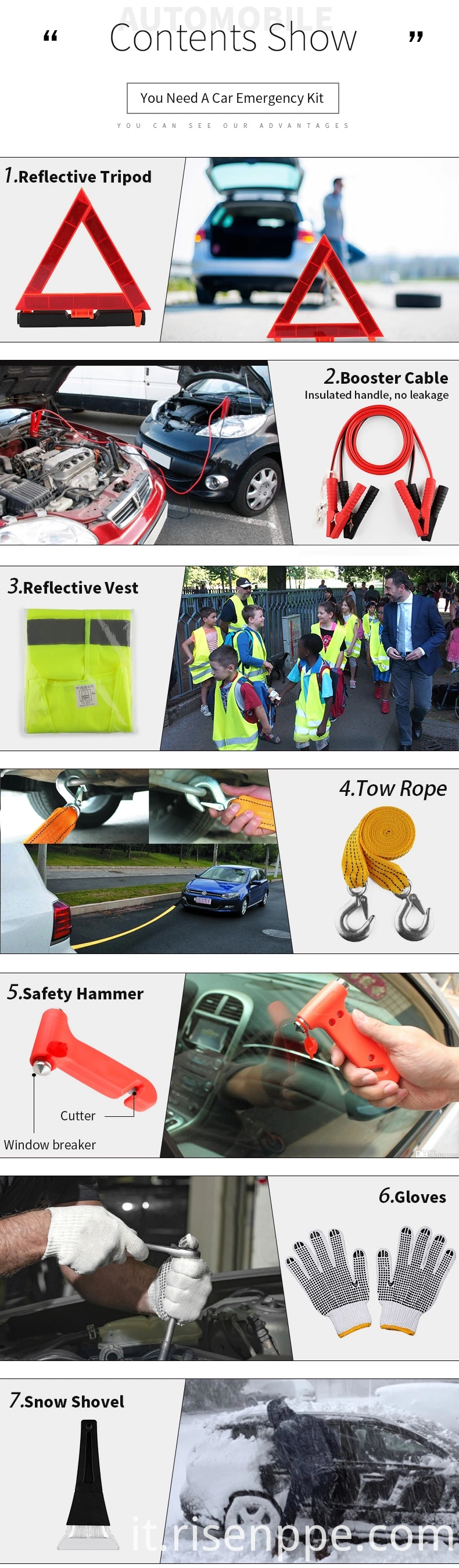 Assistenza stradale Kit di emergenza per auto Kit di pronto soccorso Cavi jumper Cinghia di traino Led Flash Light Cappotto di pioggia Pneumatico Gilet di sicurezza Gilet e accessorio invernale ideale per la tua auto Camion o Suv Jpg Webp Roadside Assistance Emergency Car Kit First Aid Kit Jumper Cables Tow Strap Led Flash Light Rain Coat Tire Pressure Gauge Safety Vest And More Ideal Winter Accessory For Your Car Truck Or Suv Jpg Webp